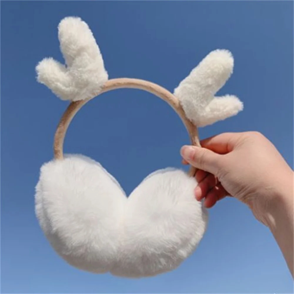 Women Autumn Winter Earmuffs Deer Horn Plush Ear Warm Ear Protectors Adjustable Folding Ear Muffs Children Cashmere Cute Earflap