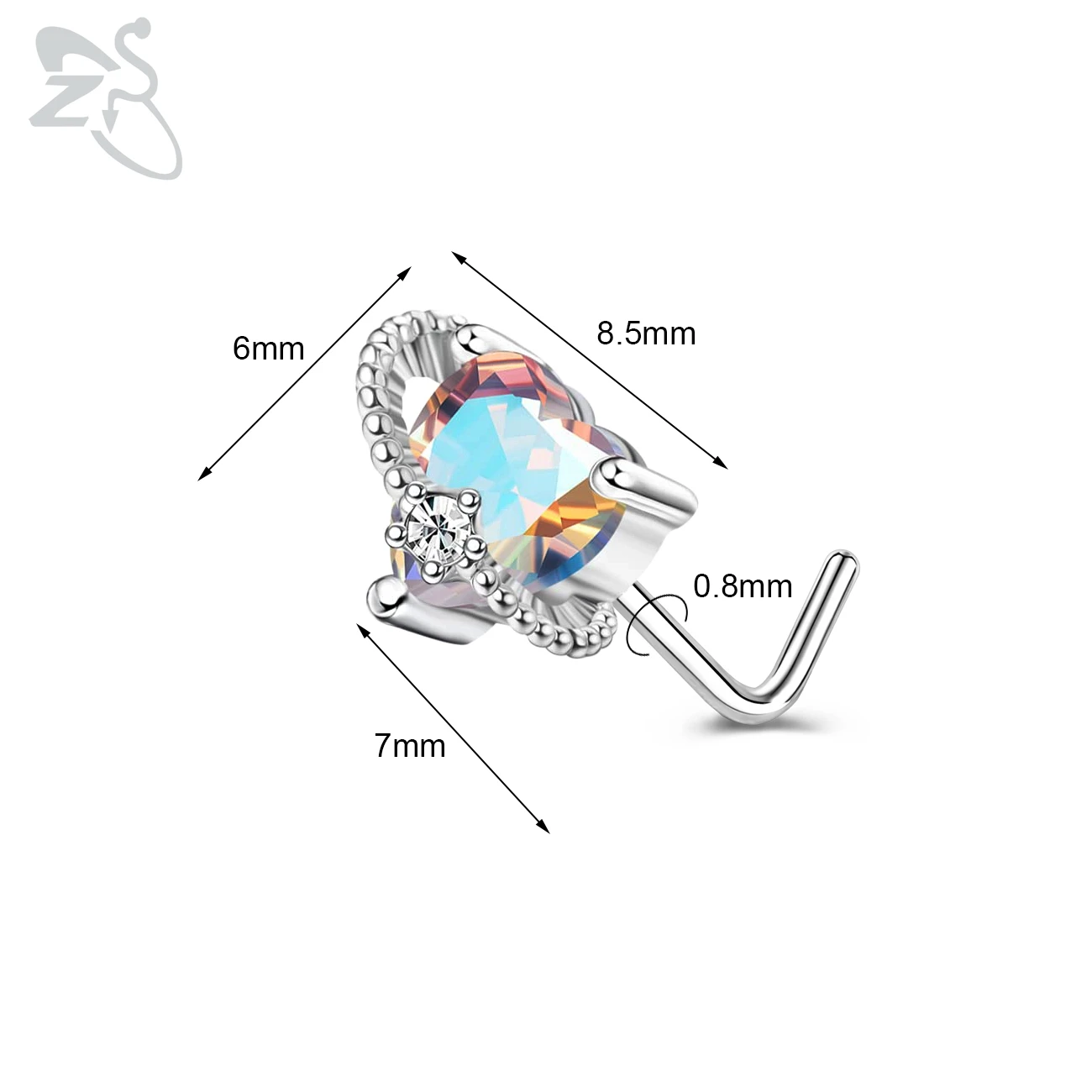Cute CZ Crystal Nose Stud L-Shape