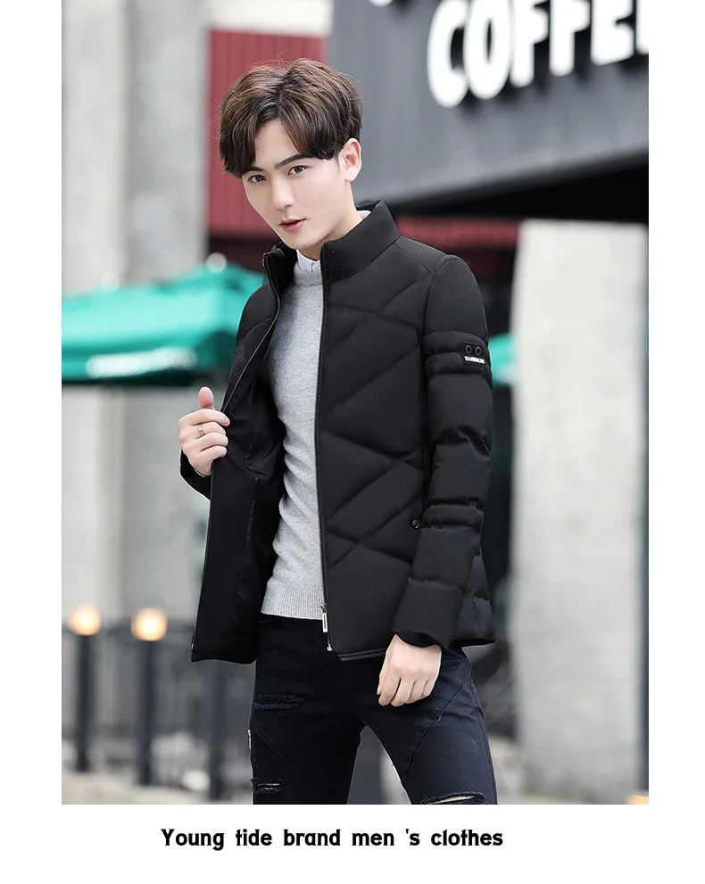 Autumn Winter Jacket Men Thicken Warm Cotton-padded Mens Jackets Slim Fit Stand Collar Youth Winter Jackets and Coats For Me