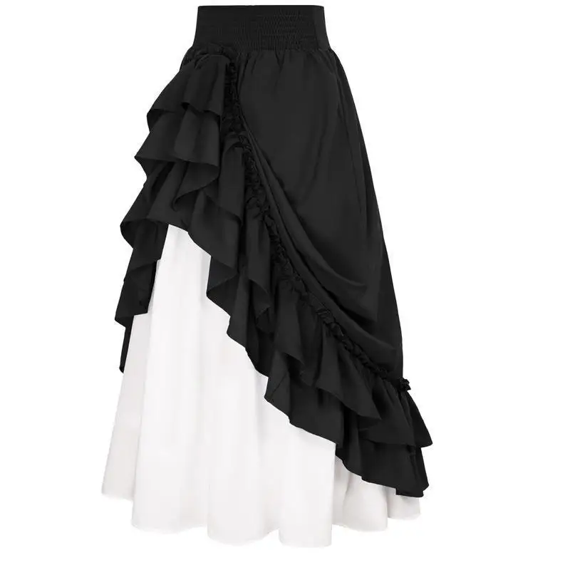 Woman American Retro Midi Skirt Harajuku Elegant Lace Skirt Cosplay Ladies Fashion Partchwork Skirts Gothic Vintage Clothing