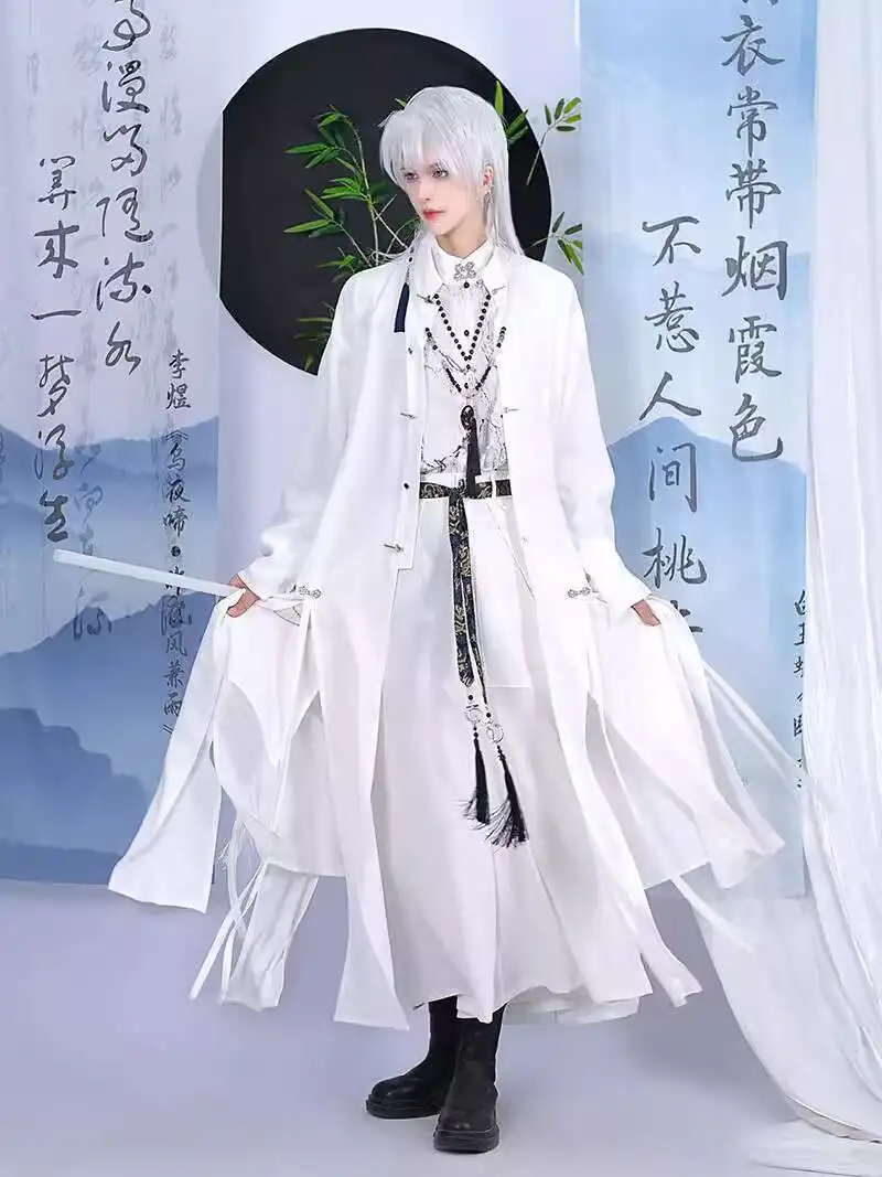 2025 novo estilo chinês vestido longo casaco blusão preto e branco pó jie yuchen qi sili sariel cosplay traje