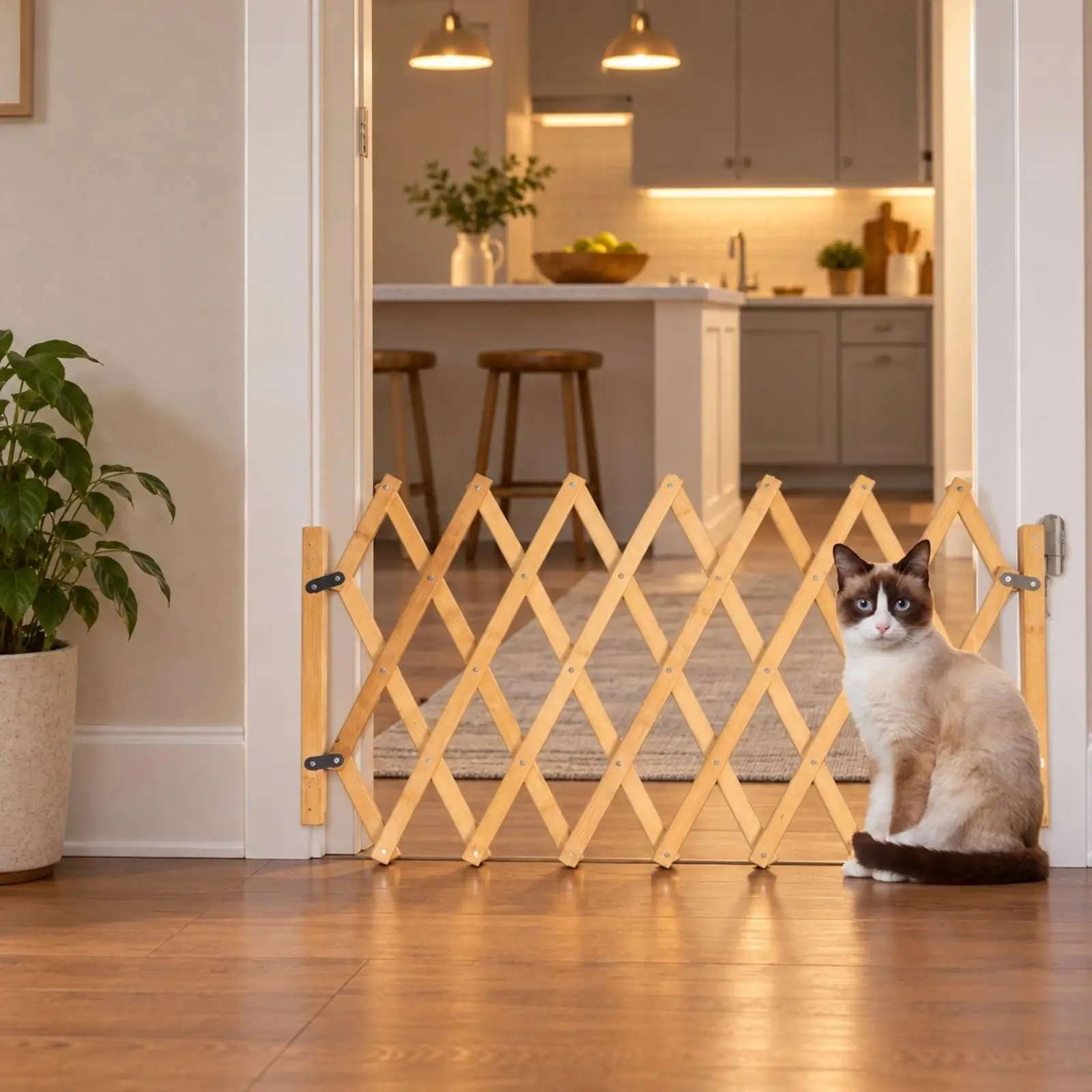 Wooden Retractable Animal Gate for Indoor Use Adjustable Bamboo Pet Fence 25-110cm Expandable Lattice Safety Barrier for Home