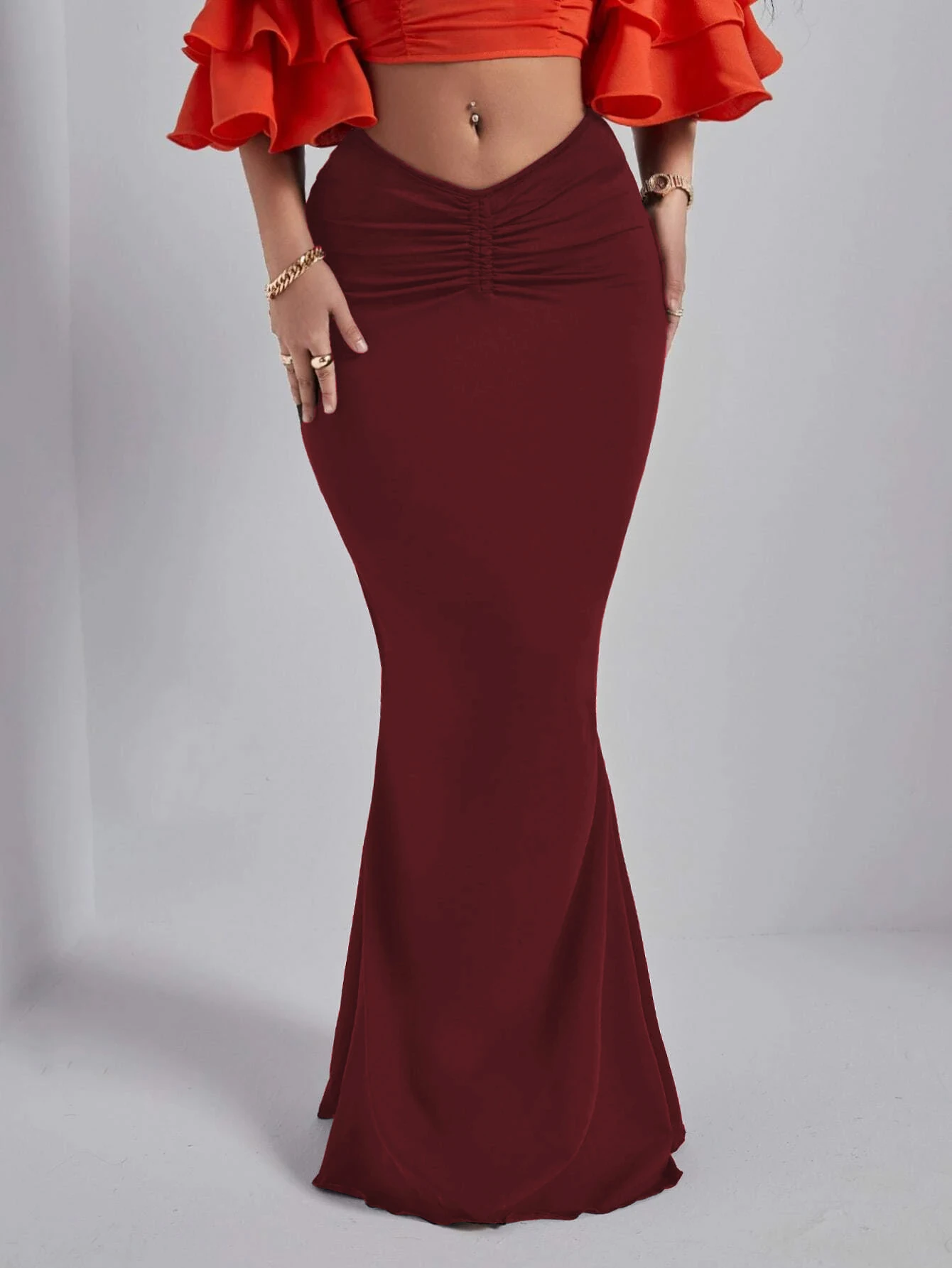 Damen Casual Eleganter Fischschwanz-Maxirock Trendiges Wickel-Design Halbkörperrock für Frauen – Detail 6