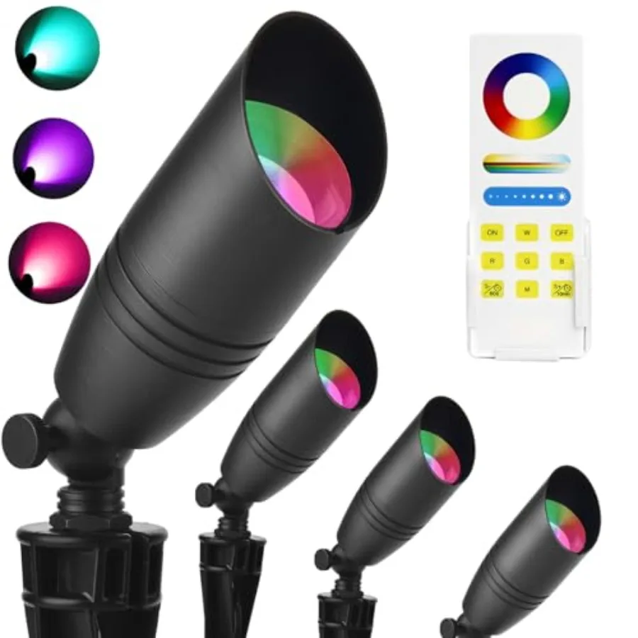 

Низковольтное ландшафтное освещение RGB с 4 лампами MR16 в алюминиевом корпусе, меняющее цвет, 12В, уличные прожекторы для двора и сада