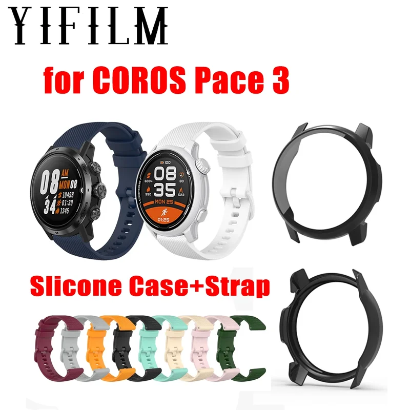 YIFILM Soft Slicone Strap+ PC Case For Coros Pace 3 All Coverage Protective Bumper Case Screen Protector For Coros Pace3 Watch