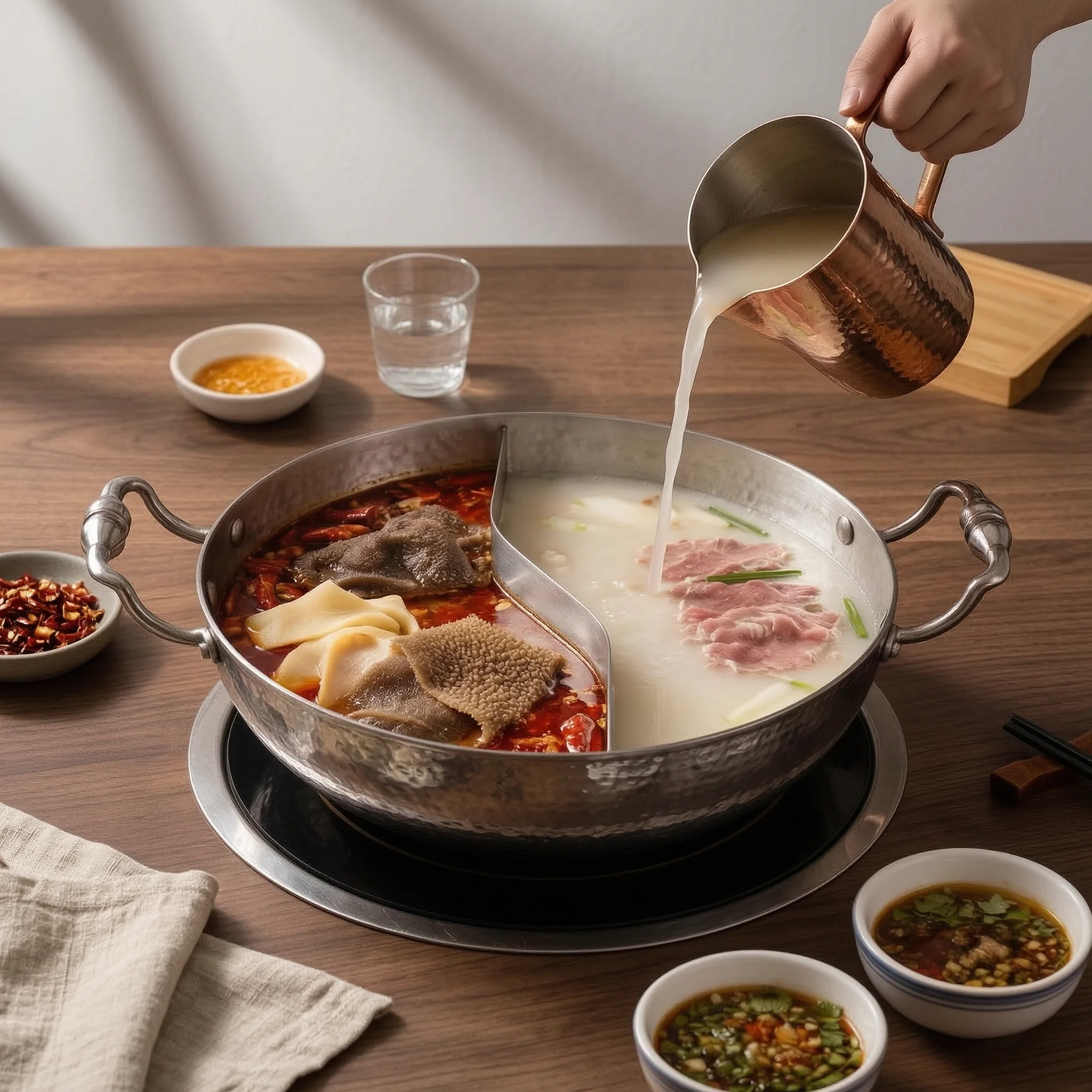 Hot Pot with Divider Hammered Divided Hot Pot Divided Stockpot Easy to Clean Cookware Seamless…