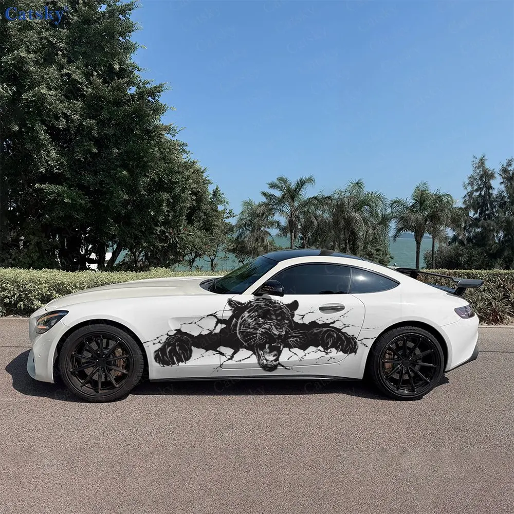

2pcs Fierce Black Panther Car Decals, Durable, Fade-Resistant, Enhance The Look Your Vehicle With Bold Art Design Car Vinyl Wrap