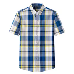 2025 New Short Sleeve Shirt British Casual Cotton Breathable Comfortable Business Trend Plaid Men's Half Sleeve Shirt