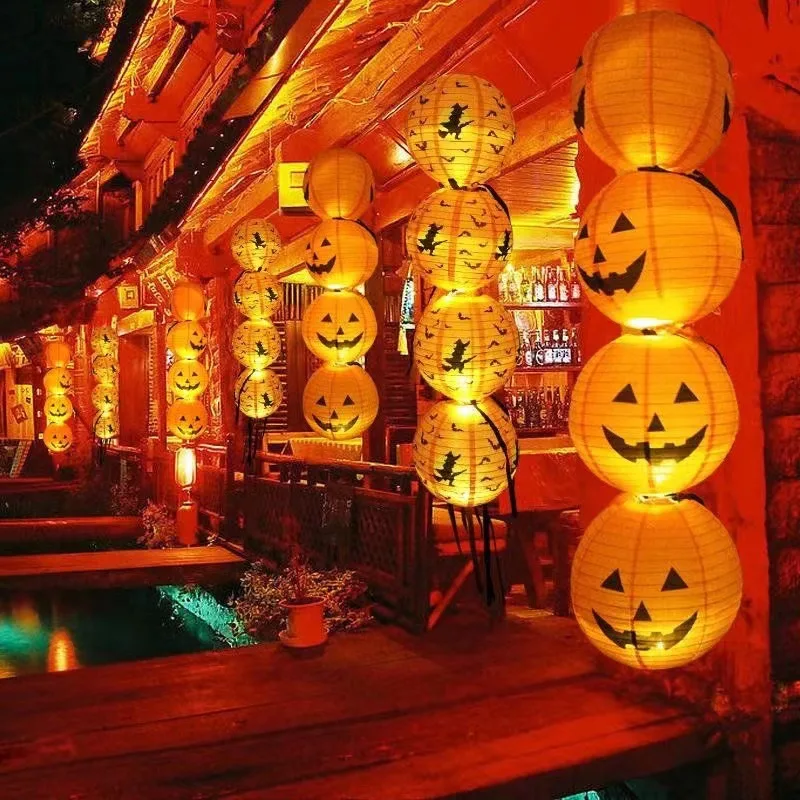 Linterna de papel portátil para halloween, linterna colgante brillante de calabaza, festival fantasma, Casa Encantada, 100 piezas