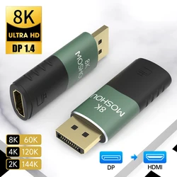 MOSHOU 8K@60Hz DP 1.4 to HDMI 2.1 Adapter kabla żeński na męski do HDTV PS4 PS5 Laptop 4k@120Hz DP to HDMI Extender