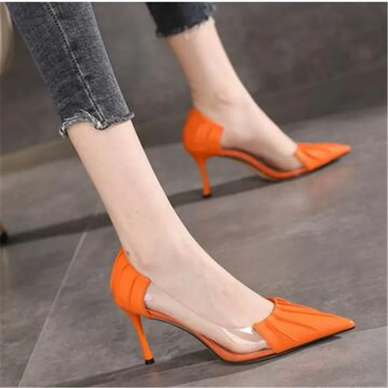 

Transparent High-heeled Shoes for Women In Spring and Autumn 2023 New Thin Heel Temperament Soft Leather Pointed Single Shoes