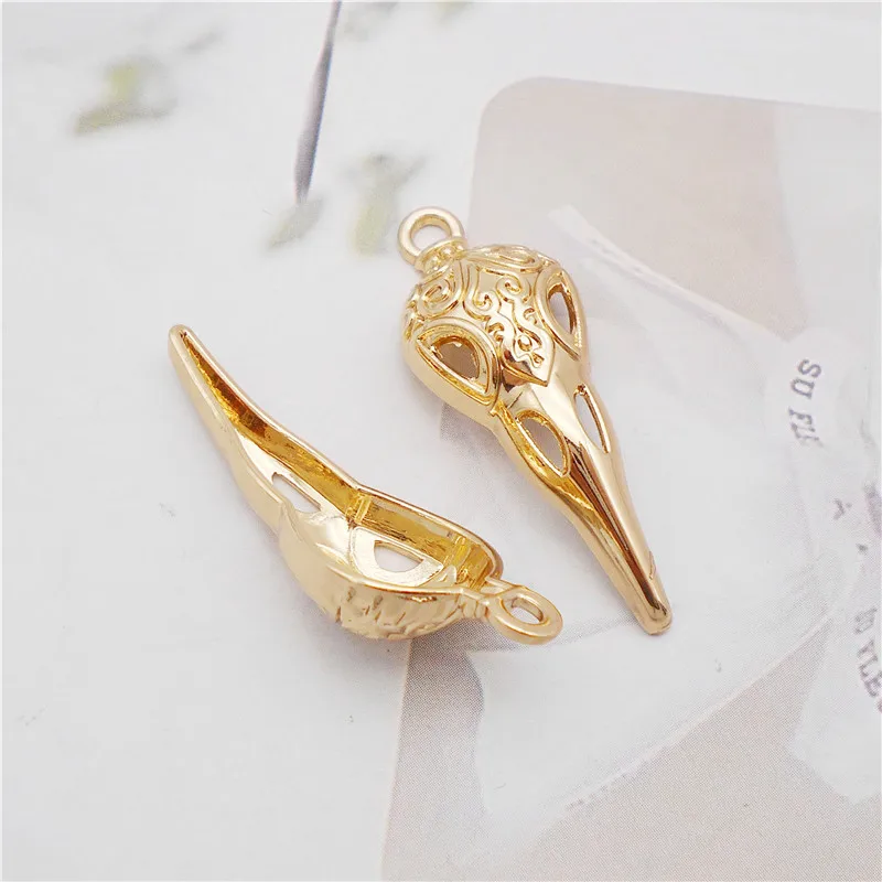 4PCS Alloy Raven Skull Charms Gold Color Animal Bird Head Pendant Necklace Bracket Handmade Crafts Jewelry Accessory