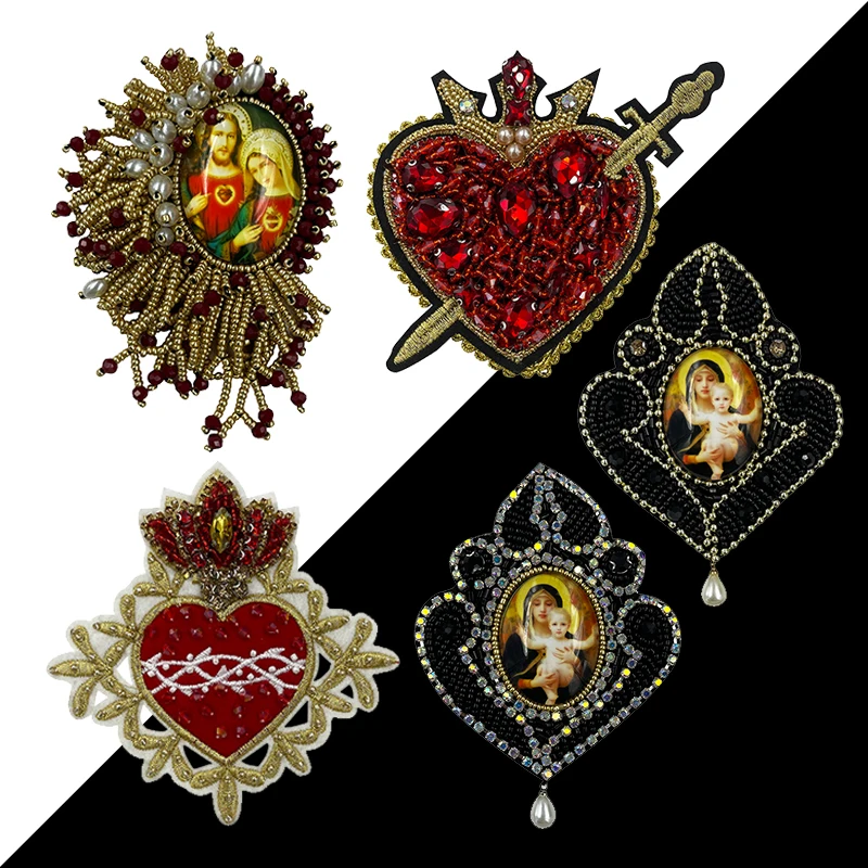 3D Handmade New Heavy Lndustry Love Heart Tassel Pendant Virgin Bead Embroidery Cloth Paste Glass Diamond Apparel Patch