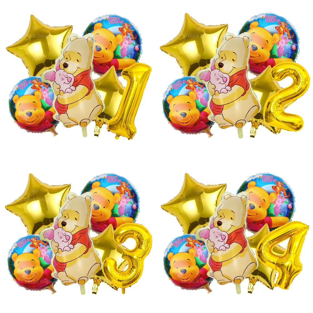 Cartoon Winnie Bear Theme Gold Number 1-9 Foil Balloon Set Children Birthday Party Decoration Baby Shower Supplies Gifts