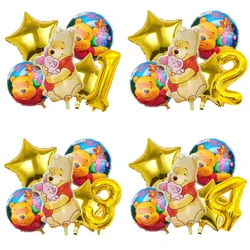 Cartoon Winnie Bear Theme Gold Number 1-9 Foil Balloon Set Children Birthday Party Decoration Baby Shower Supplies Gifts