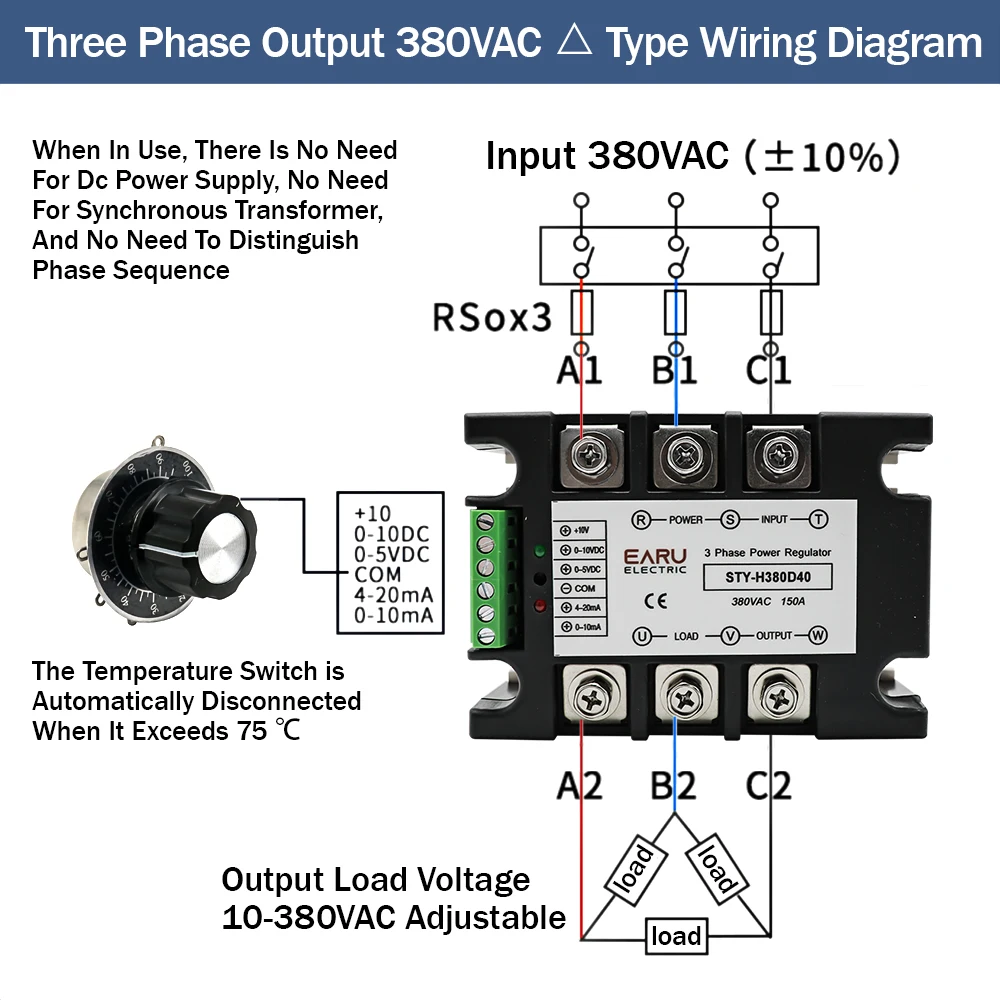 Three Phase AC Voltage Regulating Module Power Regulator Thyristor 380V Solid State Relay Dimming 25A-400A Potentiometer Control