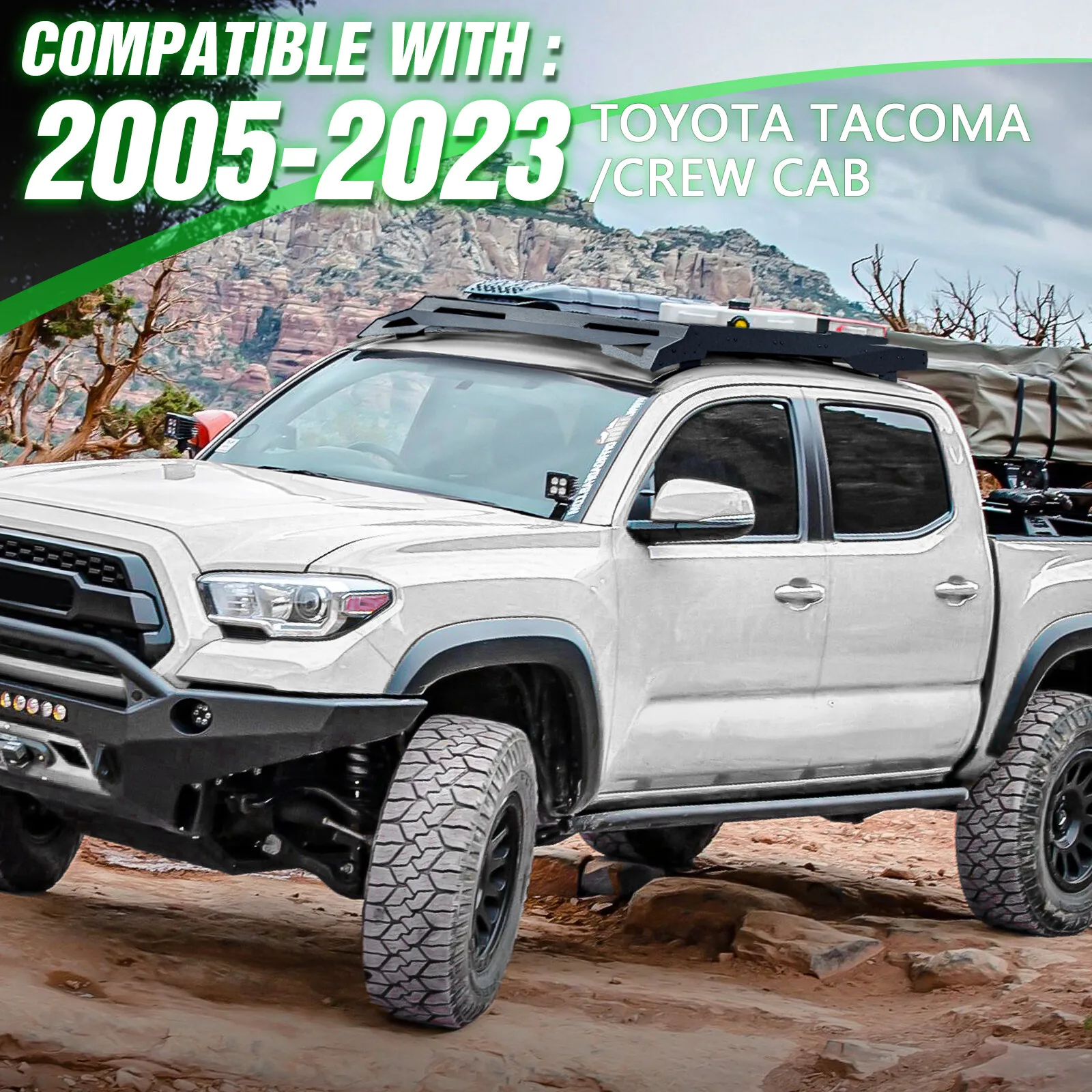 150 رطل أفرلاند سقف علوي تخزين الأمتعة حامل حامل سقفي رفوف البضائع سلة متوافقة مع 2005-2023 تويوتا تاكوما طاقم الكابينة #2