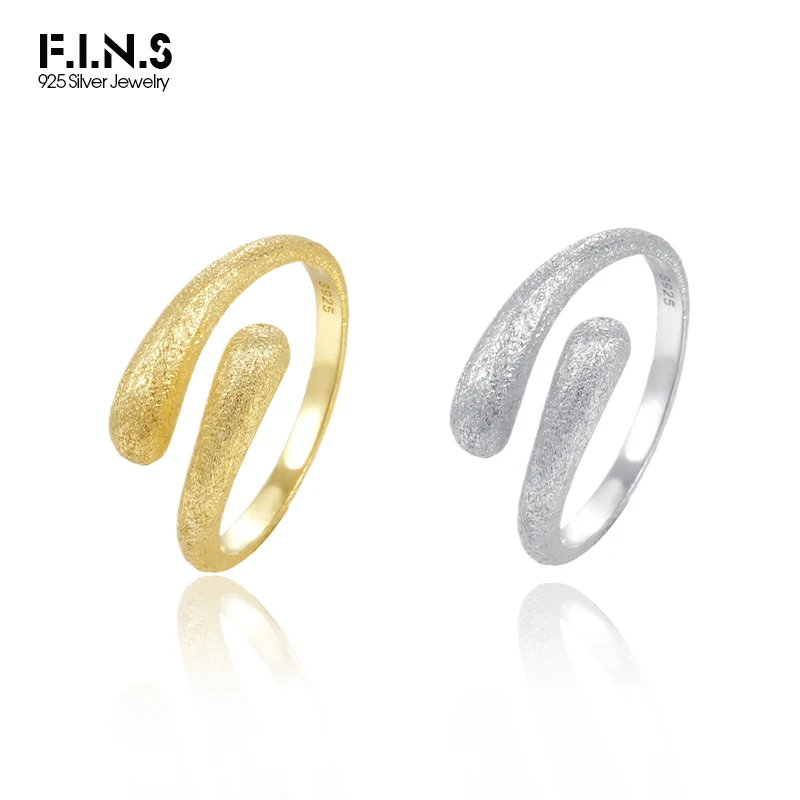 F.I.N.S S925 Sterling Silver Arc-Shaped Line Brushed Ring Women Opening Adjustable Minimalist Finger Fine Jewelry Accessories