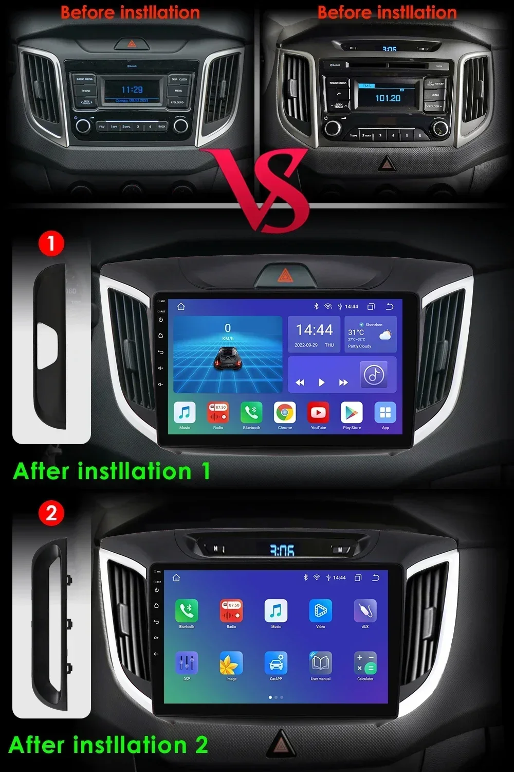 Hizpo Android Auto Car Radio for Hyundai Creta IX25 2015 2016 2017 2018 2019 Multimedia Video Player Navigation 2din Head Unit