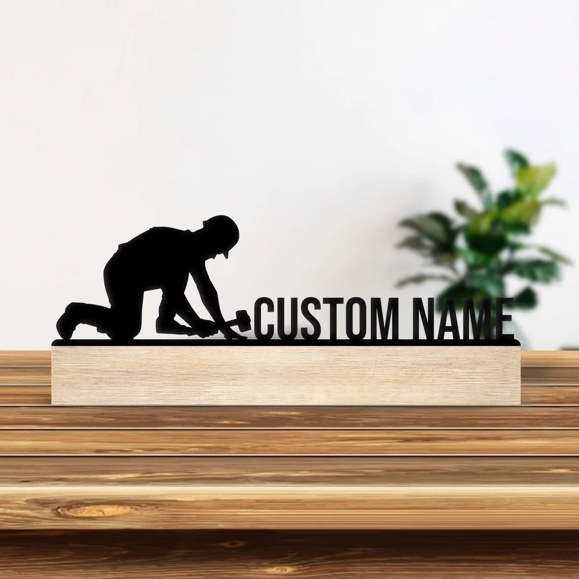 1pc Personalized Iron Desktop Ornament Customizable Content With Wooden Base Desktop Decoration That Does Not Require Assembly