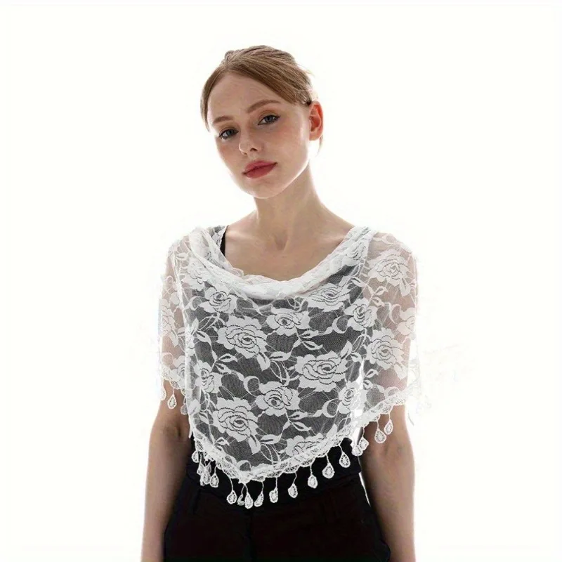 Bufanda triangular bordada para chal de iglesia, chal de oración de Iglesia Católica, Mantilla española Floral transparente, velo de encaje, capa de boda
