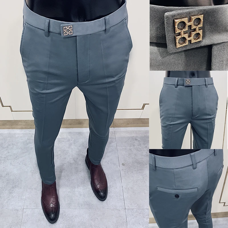 男性のスーツのズボンドレスpantalone hombreストレッチスリムフォーマルなズボンcalça masculina無地カジュアルパンツファッション男性服