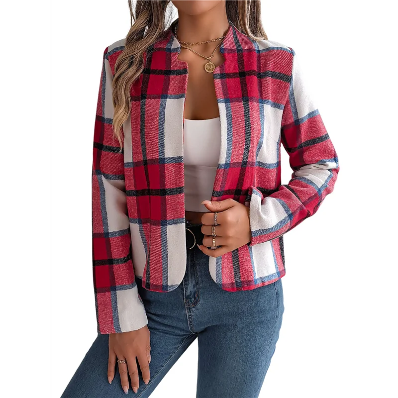 AOAO-Women's Cropped Plaid Shacket Jacket Button Down Long Sleeve Shirts Tops