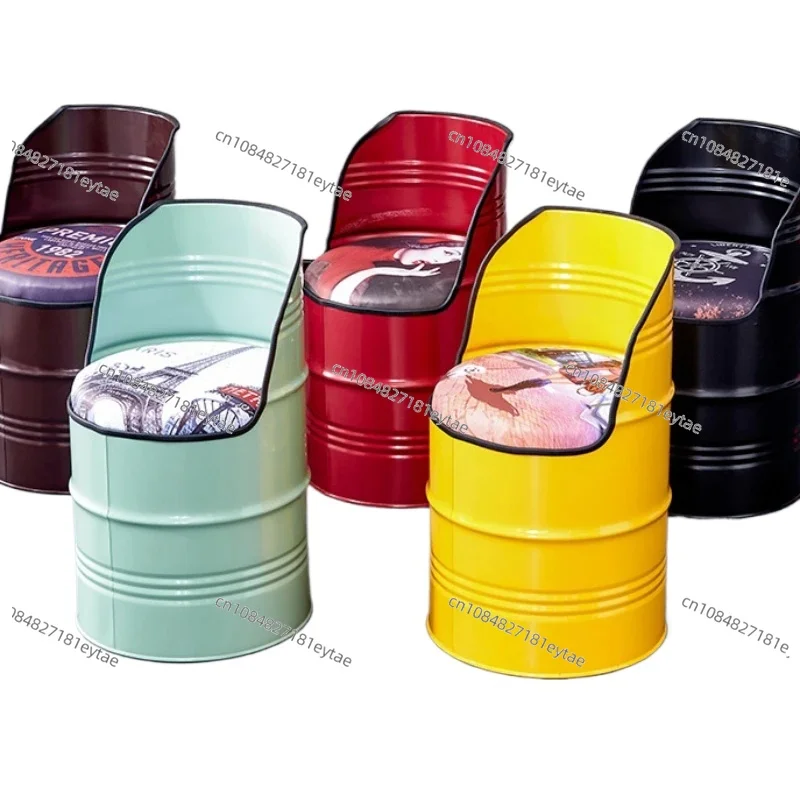 Creative Iron Paint Bucket Stool, Retro Storage Seat for Bars & Shopping Malls