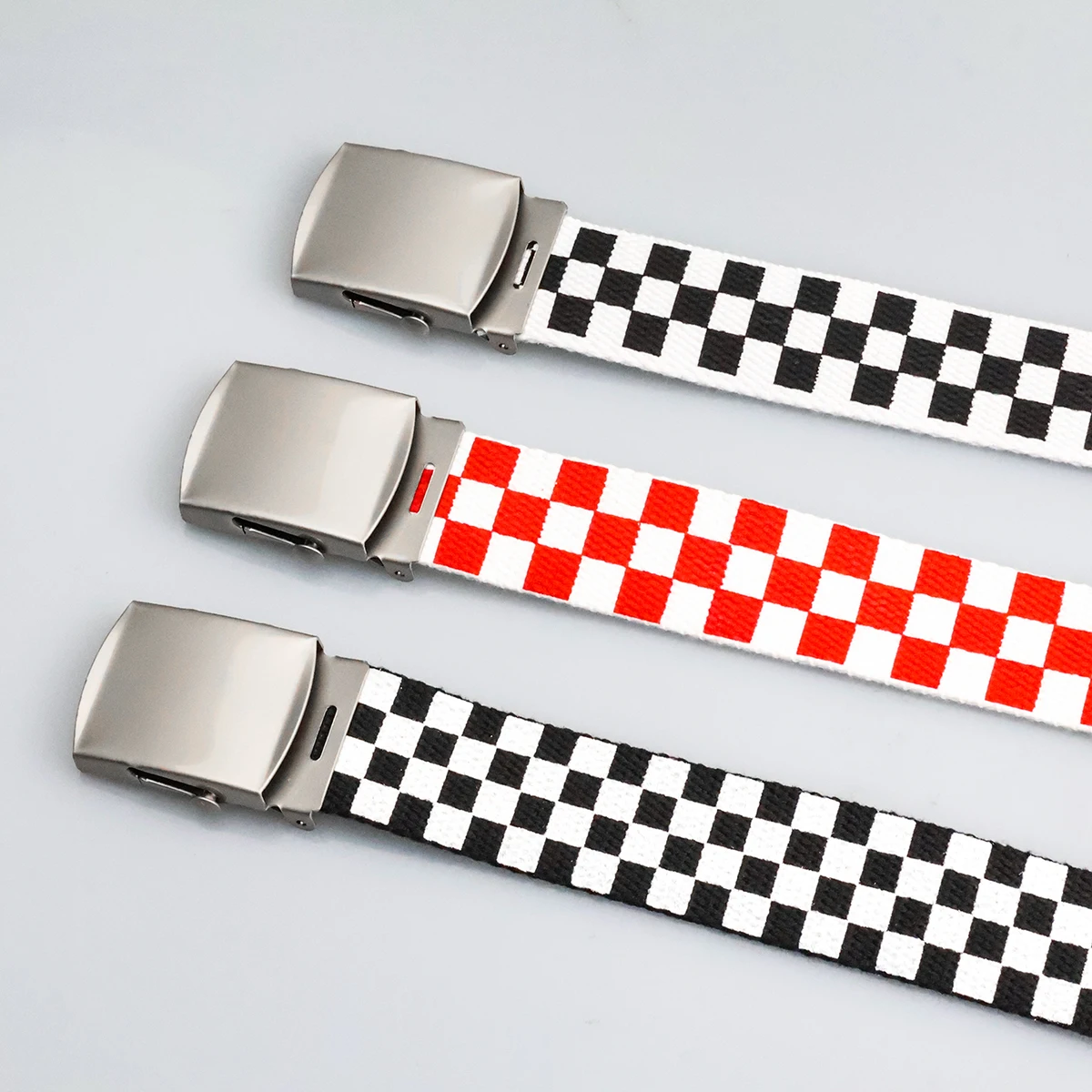 3.8cm Casual Plaid Canvas Belt Alloy Silver Buckle Two-color Cotton Outdoor Sports Belt Unisex Waistband