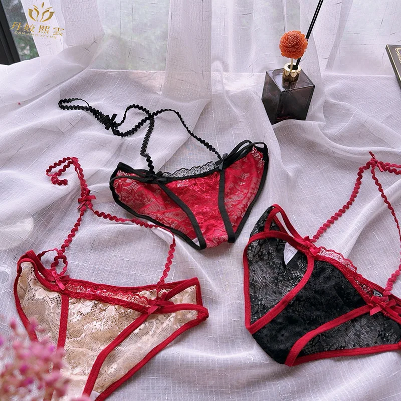Bragas de cuello para mujer, bragas de tanga sexy, vientre de encaje encantador y colorido, luxúria pura francesa, tentación sexy, cintura baja hueca