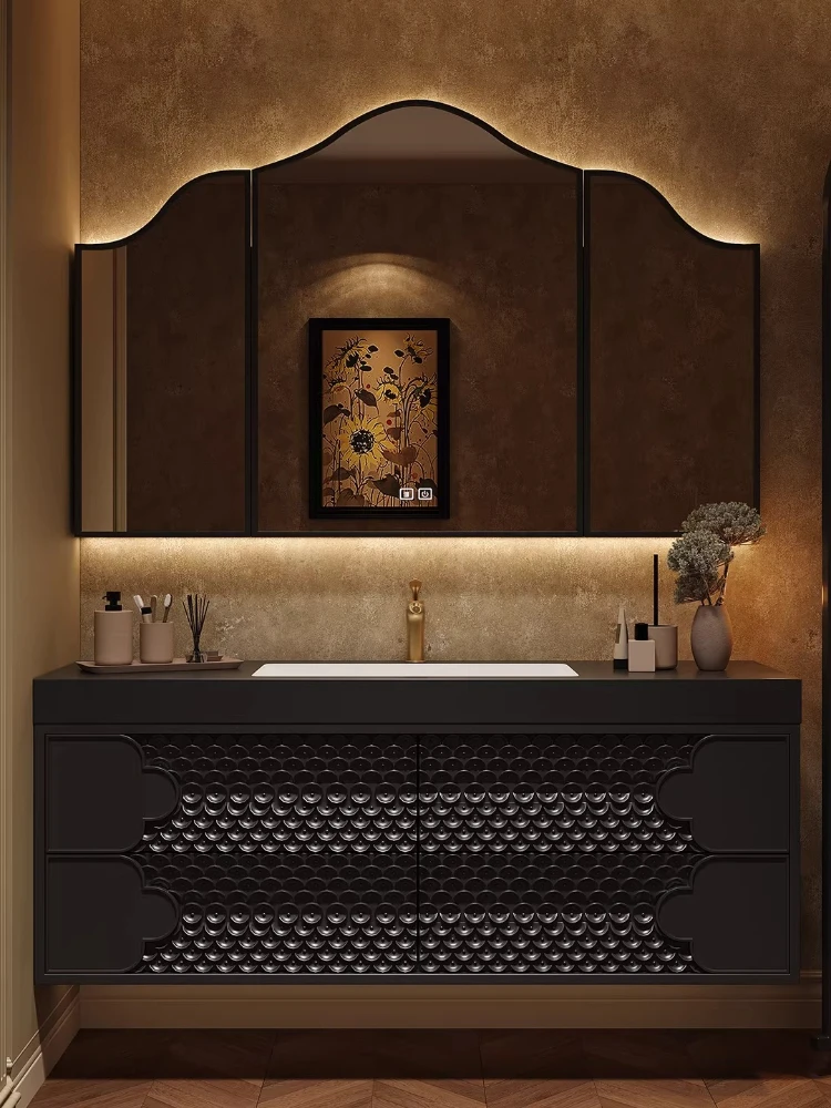 

French retro bathroom cabinet washbasin dragon scale pattern bathroom cabinet solid wood washstand smart basin cabinet
