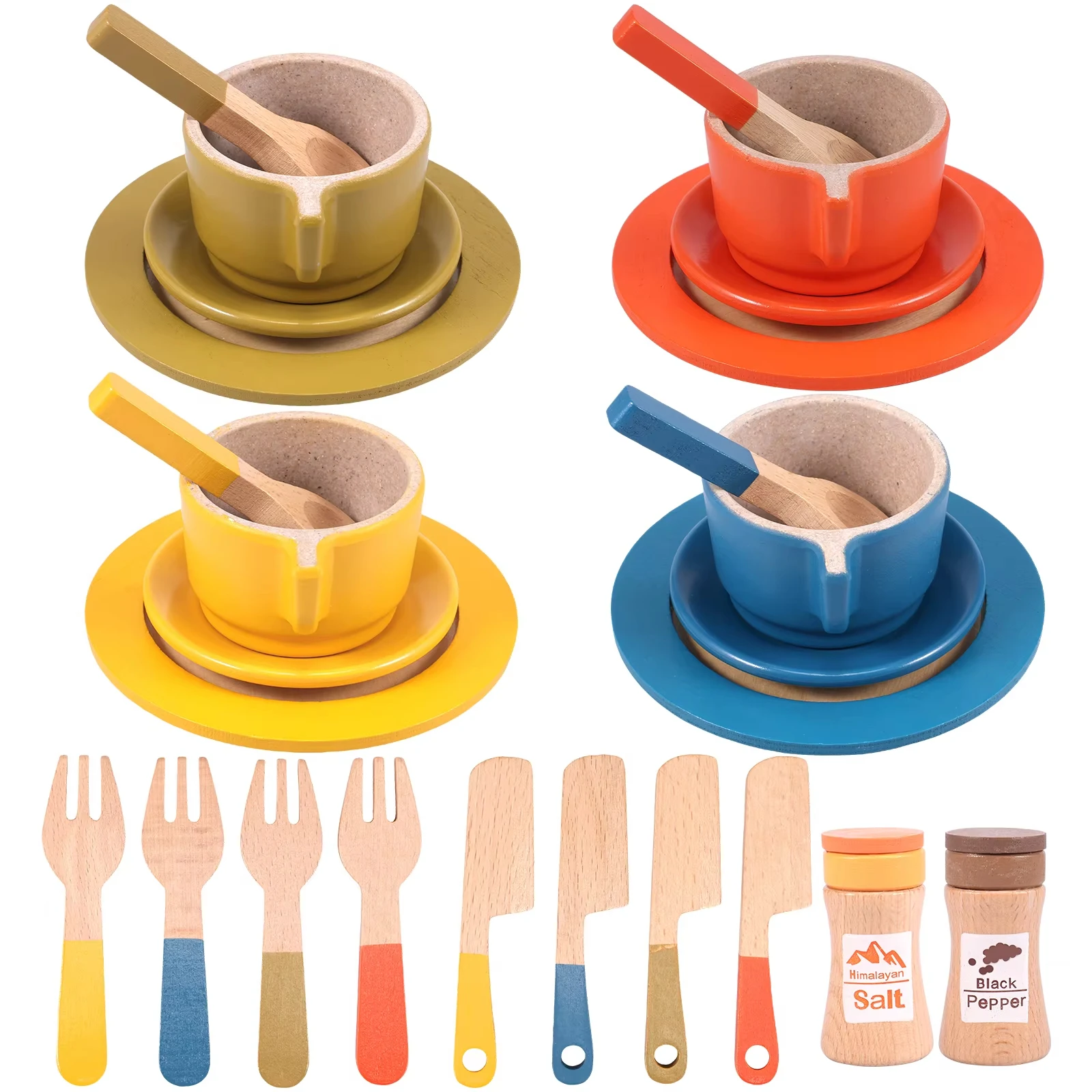 Wooden Kitchen Toy Plates Dishes Montessori Color Matching Cups Simulation Play for Kids Play Cutlery Plate Set for ChildrenGift