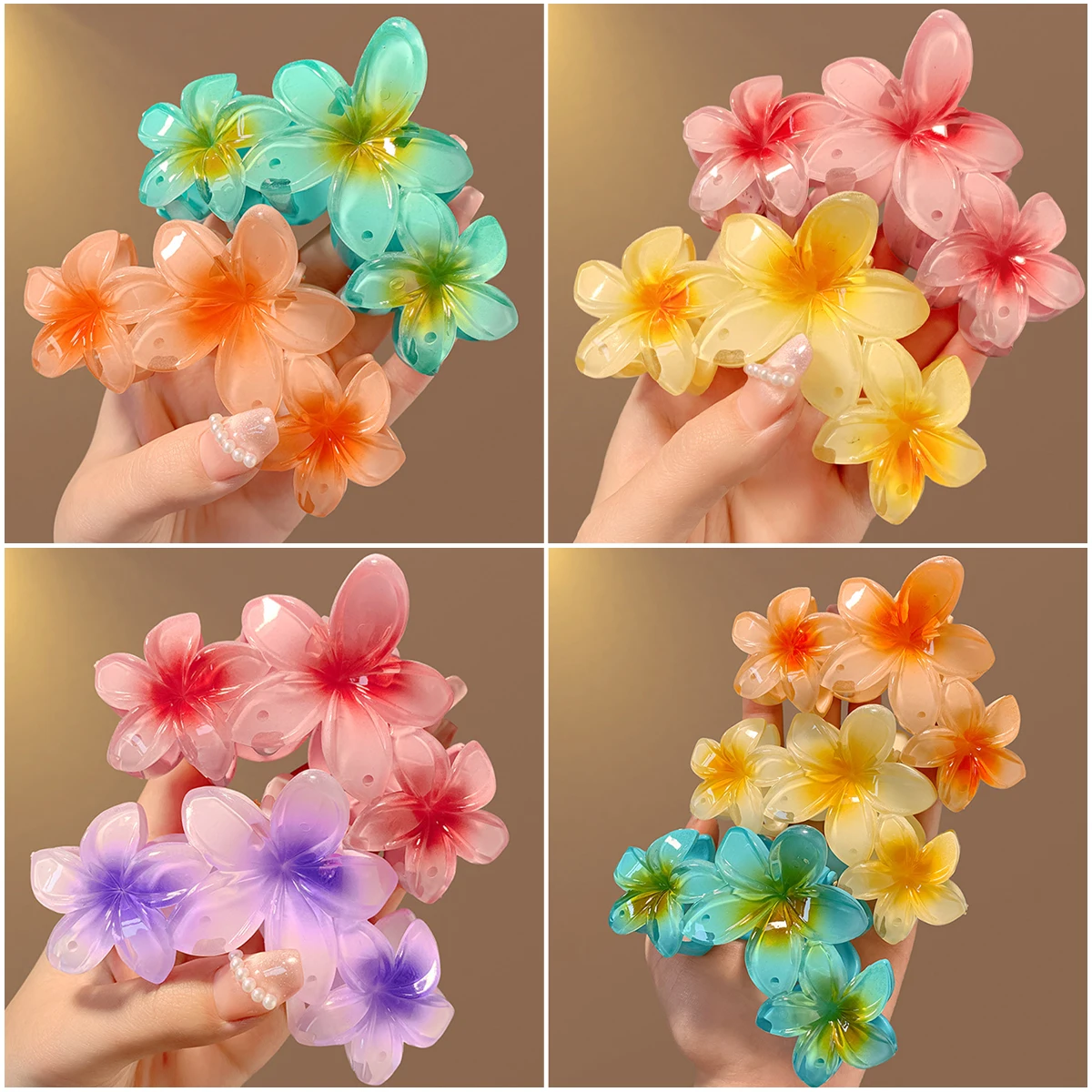 11CM 3 Frangipani flor Color sólido gradiente Color tiburón Clip horquilla tocado accesorios para el cabello para mujeres niñas