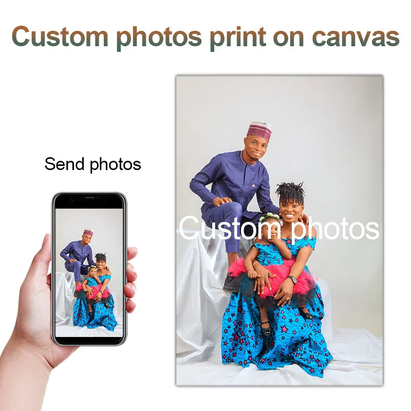 1 pcs Send photo Print the photo on canvas painting with DIY frame or No framecustom family photo/Couple's Day Gifts for Decor