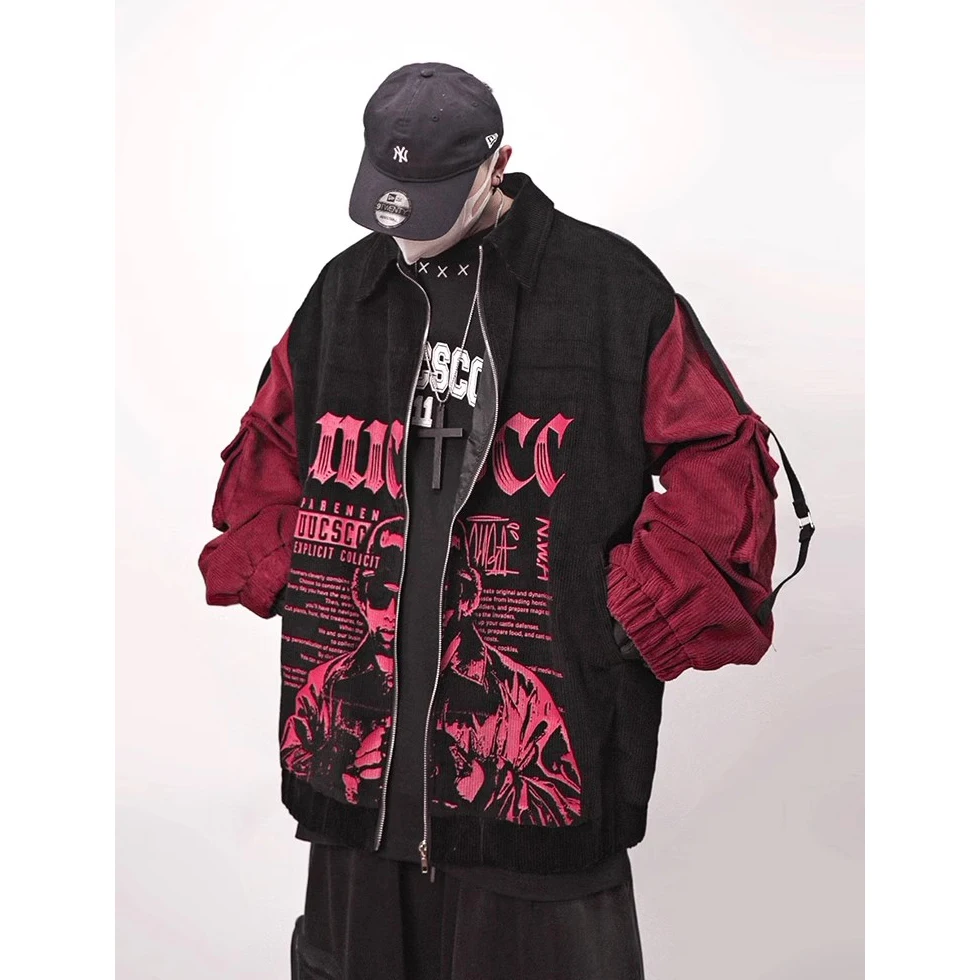 سترة بيسبول سروال قصير للخريف 2025 معطف هيب هوب كبير الحجم ملابس الشارع مع تصميم مرقع للجنسين