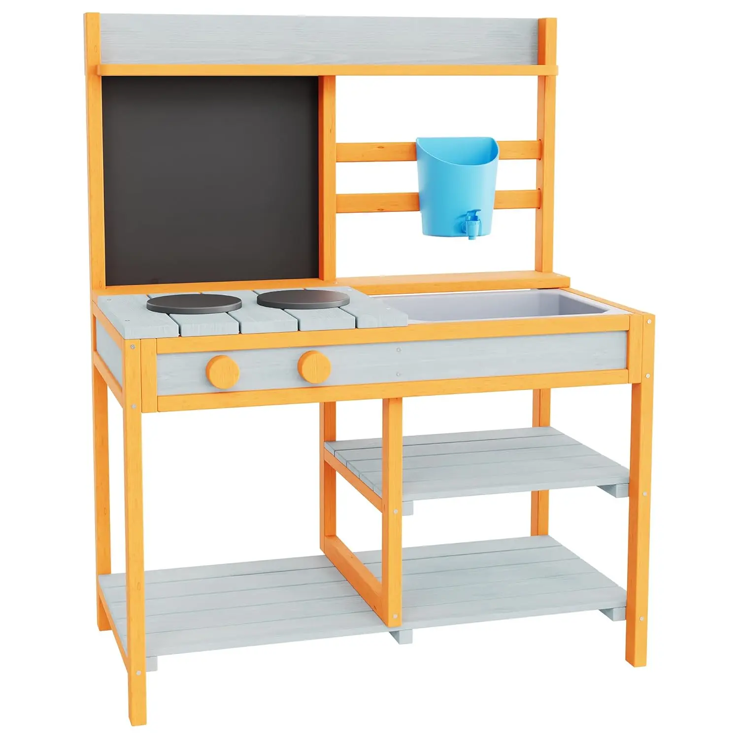

All-in-One Backyard Play Kitchen: Pretend Stove, Chalkboard & Storage Shelves for Imaginative Toddlers – Encourage Outdoor