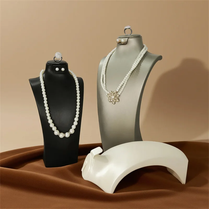 Brushed leather jewelry display stand human neck necklace display stand stud pendant necklace storage stand
