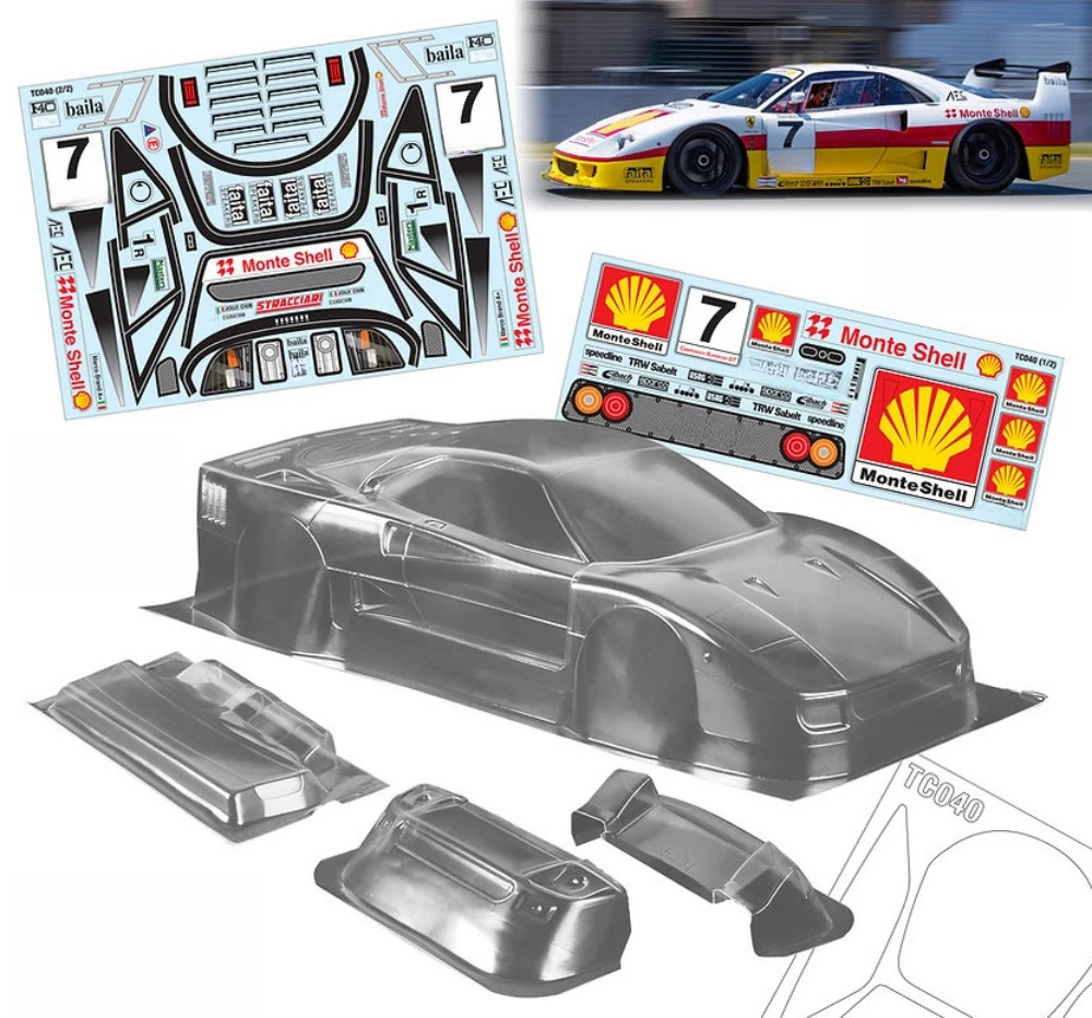 Scale 1/10 Ferari F40 Lexan body w/Rear Wing + Mirrors, Light Buckle sets fit Tamiya TT01 TT02 Kyosho fazer 257-260mm Wheelbase