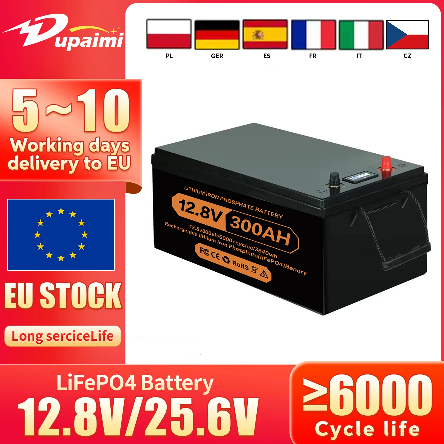 New 12V 24V 100Ah 200Ah 280Ah 300Ah LiFePO4 Battery Pack New Grade A Built-in BMS for RV Boats Solar Energy No Tax&Vat