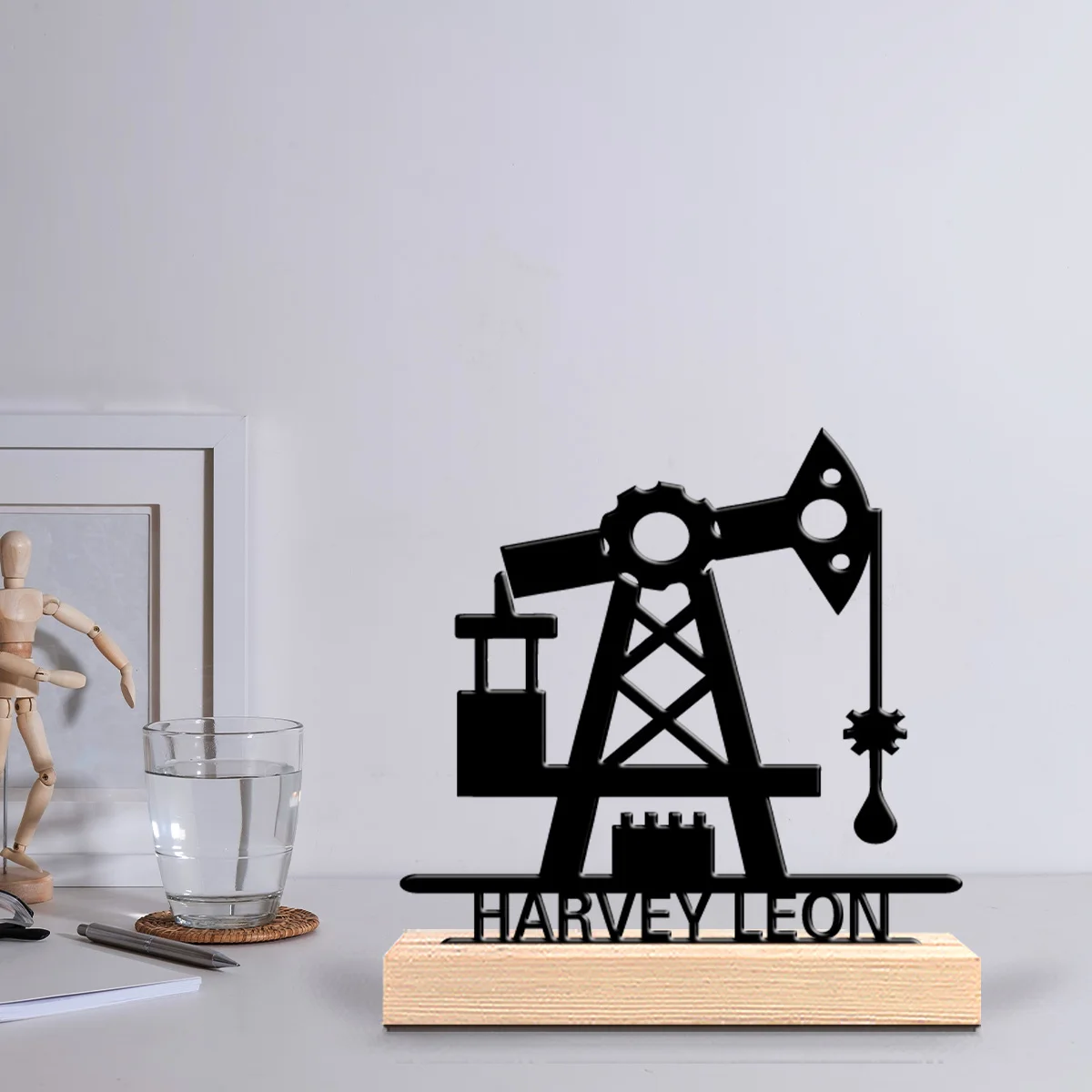 1pc Minimalist crane Customizable Text Metal Statue Iron Ornament Handicraft With Wood Base Metal Ornament For Boys Gifts