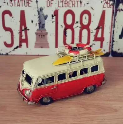 Mini Car Model Retro Classic Car Camping Bus Iron Ornaments Home Coffee Shop Wedding Decorations Gifts High Quality - view 4