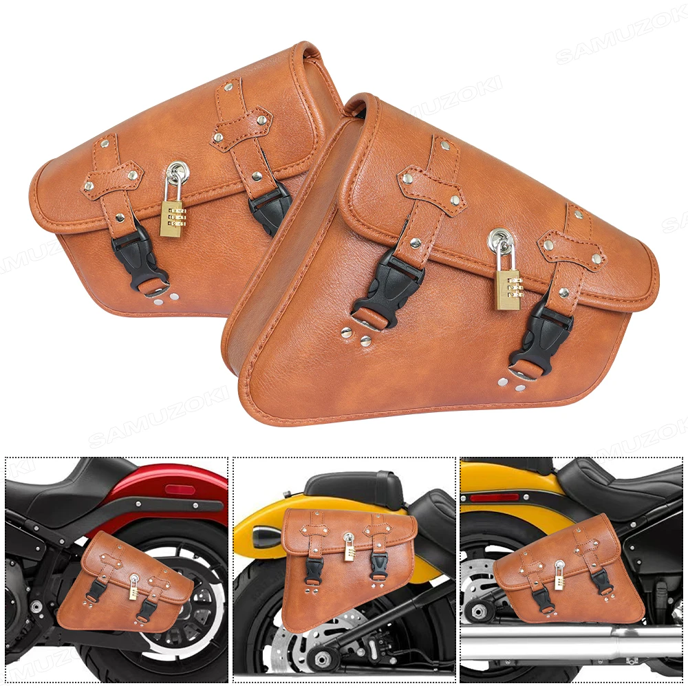 

Buckle orange-red retro PU Leather Motorcycle Saddlebags Side Tool Bag Luggage Saddle Bag for Harley Sportster XL 883 Hugger
