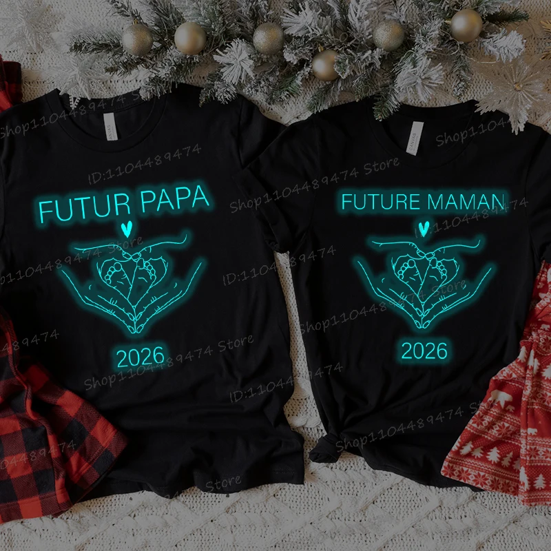 

Future Maman Papa Print Luminous Pattern T Shirt Men Women Father Monther T-shirts Fashion Pregnancy Announcement Gifts Tees