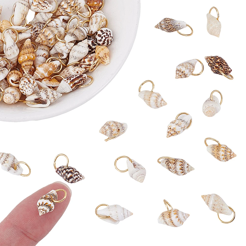 70Pcs Shell Pendants Conch Seashells Craft Beads Cowrie Sea Shells Pendant Summer Sea Shell Pendants with Stainless Steel Rings
