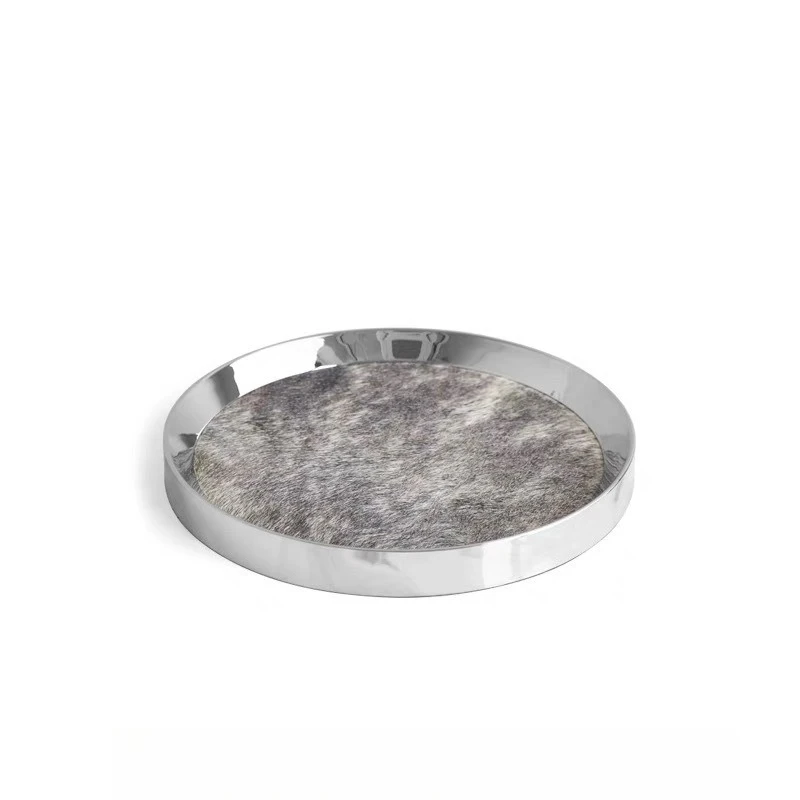 

Round tray, horsehair storage tray, stainless steel tray decoration