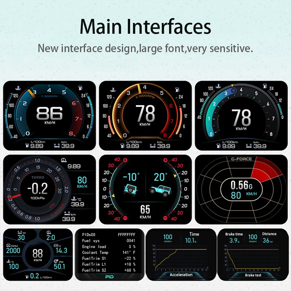 Vjoycar 2022 nuovo V63S OBD2 HUD Gauge Car Head Up Display Multi-funzione cruscotto refrigerante/temperatura dell\'olio. Consumo di carburante