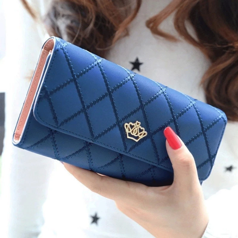 Multifunctional Long Length wallet diamond love crown buckle student ladies clutch large capacity cell phone bag