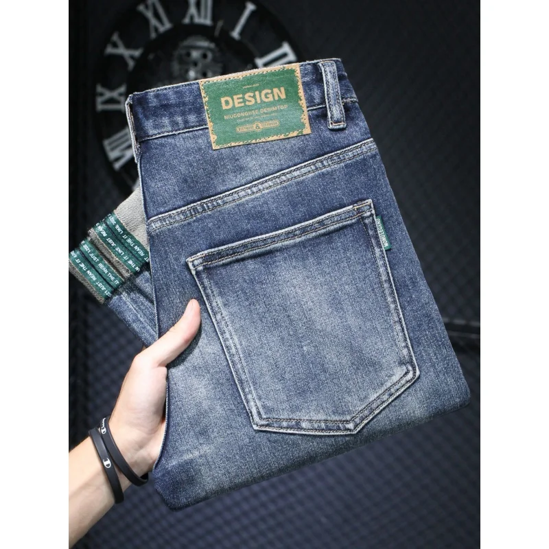 High-End Retro Embroidered Jeans Men's 2024 New Style Fashionable Korean Slim Fit Straight Trend Men's Clothing Stretch Pants