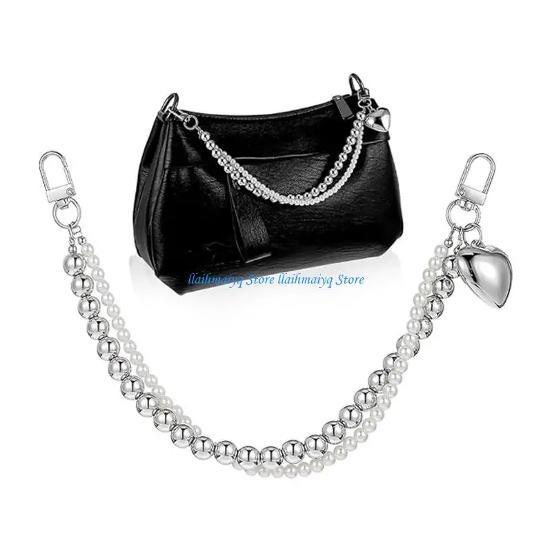 573B Pearls Purse Extender Chain Bag Charm Chain Pearls Crossbody Bag Short Handle