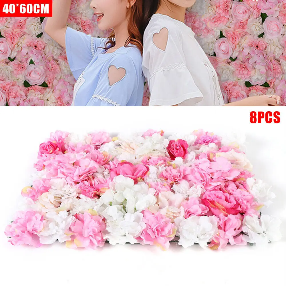 8X Artificial Rose Flower Wall Panels Artificial Silk Wedding Decoration Party